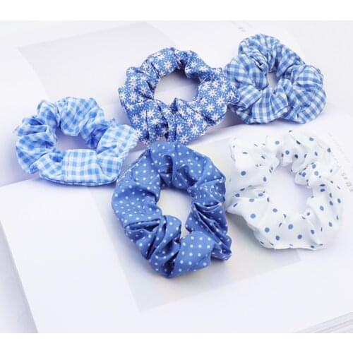 5PCS Rubber Band Soft For Women Flower Dot Ponytail Accessories Girls Hair Ring Headwear Female Blue Color Scrunchie Hot Sale