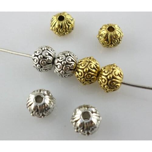 60pcs Tibetan Silver Round Shape Charm Loose Spacer Beads 6x6mm Jewelry Beading Findings
