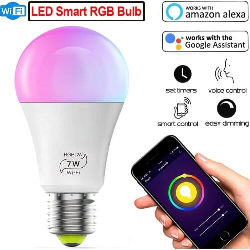 7W E27 Wifi RGB LED Bulb Dimmable Smart Light Home Party Decor Voice Control Magic Bulb Lamp With Alexa and Google Assistant D30