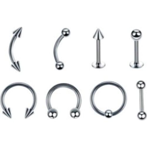 8pcs/set Stainless Steel Segment Ring Piercing Ear Tragus Cartliage Helix Lip Labret Tongue Nose Septum Barbell Piercing Jewelry
