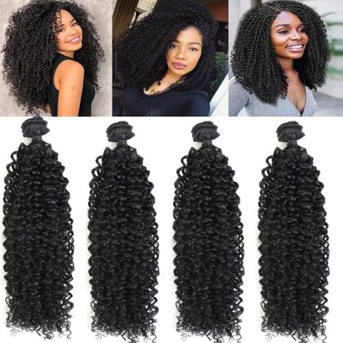 Afro Kinky Jerry Hair Extensions Natural Black Synthetic Curly Hair Weaves 4 Pieces All In One Pack For Full Head 22' 200g