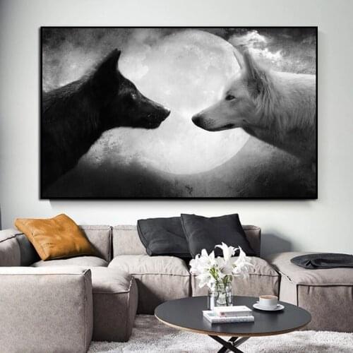 Black White Animal Art Wolf Oil Painting on Canvas Wall Art Posters Prints Wall Pictures for Living Room Home Cuadros Decorative