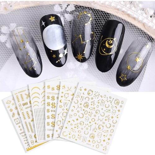Net Red Explosion Star Moon Nail Sticker Adhesive Magic Gold 3D Transfer Decals Foils Wraps Nail Decoration Laser Nail Colorful