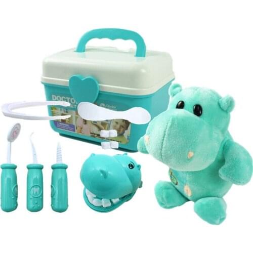 Kids Pretend hippo Plush Play Dentist Check Teeth Model Set Medical Kit Educational Role Play Simulation Learing Toys 9/10/11pcs