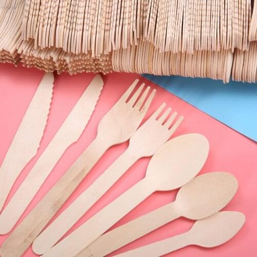 Dophee disposable wooden cutlery Wooden Kitchen Utensils Wedding Used Dessert Tableware Packing Cutlery
