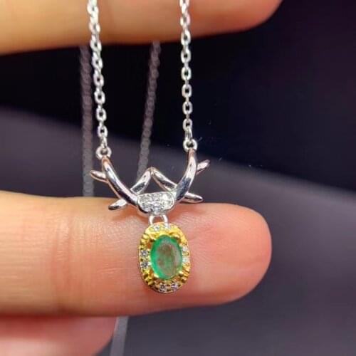 Elegant fawn Natural green Emerald Necklace natural red ruby sapphire Pendant Necklace S925 silver girls women party Jewelry