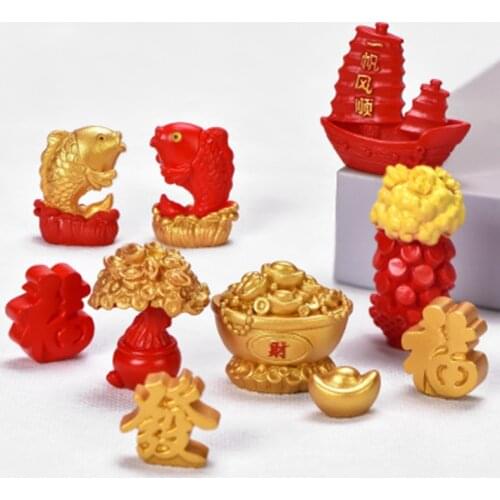 ZOCDOU 1 Piece New Years Fortune Baby, Red Letters, Golden Money Tree Statue Figurine Ornament Miniature Toy Decoration