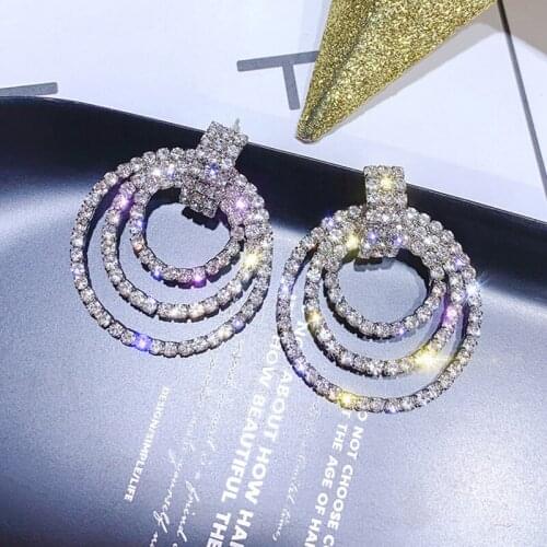 Exquisite Fashion Luxury Round Earrings Women Crystal Geometric Hoop Earrings Jewelry Gift Shining Rhinestone Hoop Earring