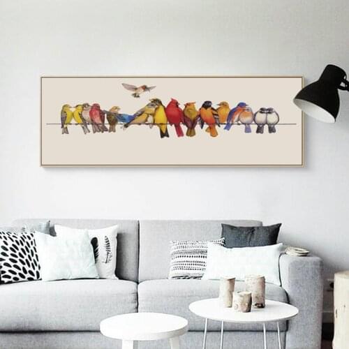 07G Birds Standing On The Wire Banner Canvas Art Painting Print Poster Picture Living Room Bedroom Home Wall Decorations