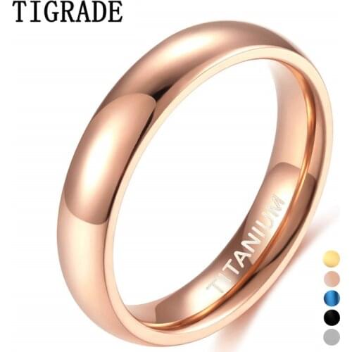 Tigrade Rose Gold Ring for Women 4mm Wedding Band for Female Titanium Unisex Classic Ring Men 5 Colors Provide Size 3.5-14.5