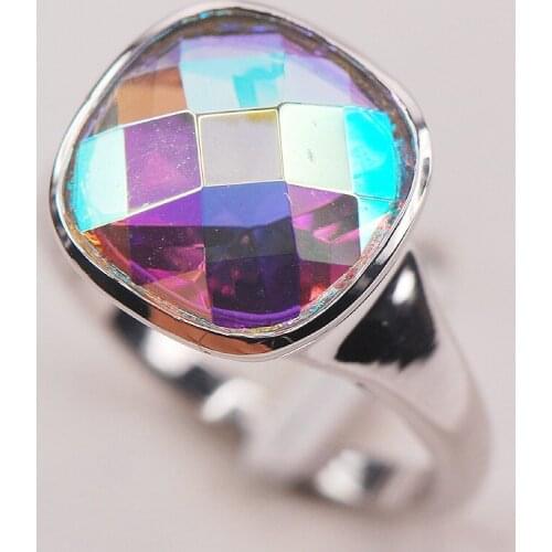 Rose Rainbow Mystic Crystal Zircon 925 Sterling Silver Woman Ring Size 6 7 8 9 10 F620
