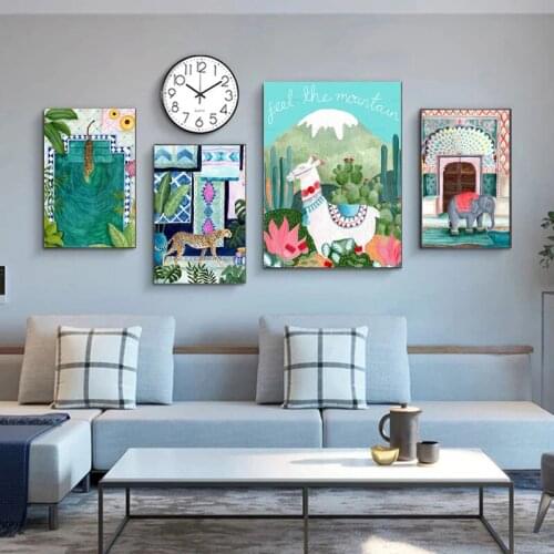 Morocco Poster Cheetah Llama Leopard Jungle Canvas Painting Nordic HD Posters and Prints Modern Wall Art Pictures Decoration