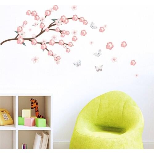 2018 New Pink Sakura Flower Wall Stickers For Shop Office Living Room Home Decoration Diy Pastoral Mural Art Pvc Wall Decals