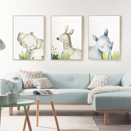 Cute Cartoon Animal Elephant Deer Unicorn Wall Art Picture Canvas Poster Nursery Print Minimalist Nordic Kids Baby Room Decor