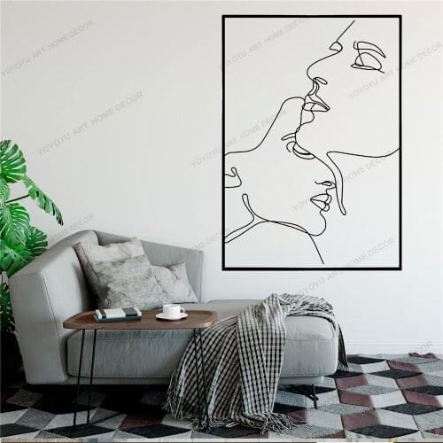 Face Couple Line Draw Art Wall Sticker For Home Decor Living Room Valentines Removable Murals Wallpoof CX1418