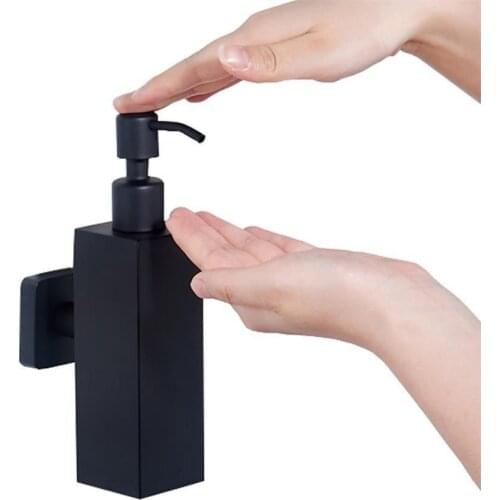 New 200ml Wall Mounted Stainless Steel Lotion Pump Home Bath Room Black Coated Boston Round Soap Dispenser Bathroom Supply