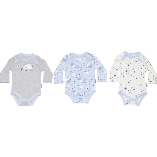 Cloud Printed 3'lü Baby The Zibin Set-Gray blue