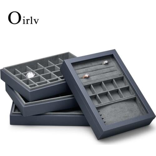 Oirl New High-End Leather + Microfiber Dark Gray Jewelry Storage Box Jewelry Necklace Pendant Bracelet Storage Display Box