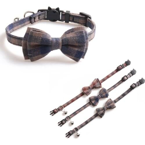 Cat Collar Bow Tie with Bell Plaid Cat Collar Cute Charm Adjustable Safety Kitty Kitten Collars(6.8''-10.8'')