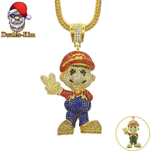 Super Mario Zircon Pendant Necklace Hiphop Street Culture Titanium Stainless Steel Inlaid Zircon Chain Necklace Man Jewelry