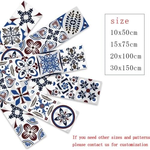 Retro Style Strip Ceramic Tiles Wall Sticker Kitchen Bathroom Waistline Wallpaper Home Decor Waterproof Oil-proof Art Mural
