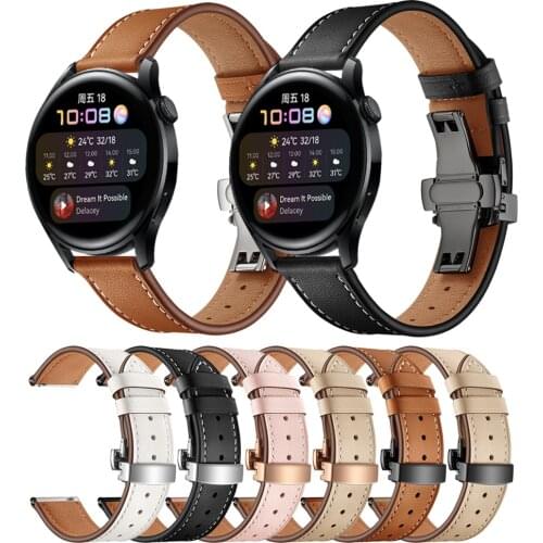 Butterfly Clasp Leather strap for Huawei Watch 3 Bracelet for Huawei Watch3 GT2 46mm GT 2e Watchbands Correa ремешок