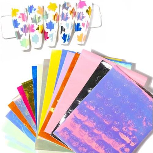 Self-adhesive Holographic Laser Film 3d Nail Foils 16pcs Nail Sticker Maple Butterfly Korean Trendy Manicure Decoration