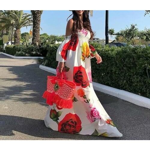 Sexy Off Shoulder Rose Print Women Deach Dress Bikini Cover-ups Sexy Summer Beach Tunic Women Beachwear Swimsuit Cover-up