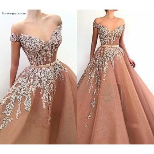 Sexy Off Shoulder Long Evening Dresses 2019 A Line Applique Holiday Wear Formal Party Prom Gowns Plus Size