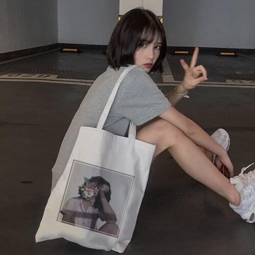 Foldable Female Casual Handbag Reusable Eco Beach Shopper Bag Women Canvas Tote Bag Cartoon Print Shopping Bags