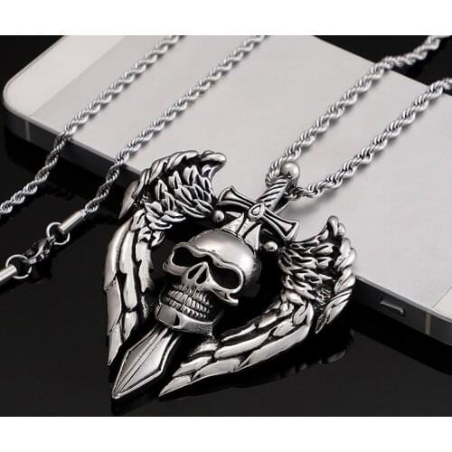 BOEYCJR Skull wing Cross Titanium Necklace&Pendant Fashion Jewelry HipHop Punk Necklace For Men or Women