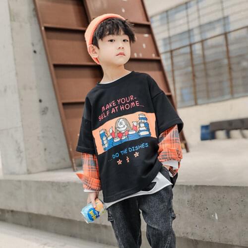 2021 Boys Patchwork Hoodies SPRING Cartoon Printed Sweatshirts Boys/Girls 4-12 T Long Sleeves Hoodies Sweatshirts T-shirts