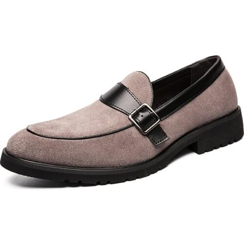 Y124 Business Shoe Men Formal Fashion High-end Solid Color microfiber Classic Belt Metal Buckle Low Heel Non-slip Casual Loafers