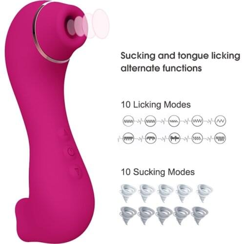 Sucking Vibrator 3 in 1 Clitoral Massager Tongue Oral Licking 5 Speeds Nipple G spot Stimulation Erotic Sex Toys for Women Cute