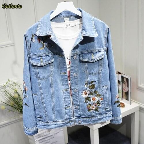 Guilantu Spring Autumn Embroidery Floral Denim Jacket Women Plus Size Slim Short Coat Female Casual Harajuku Basic Bomber Jacket