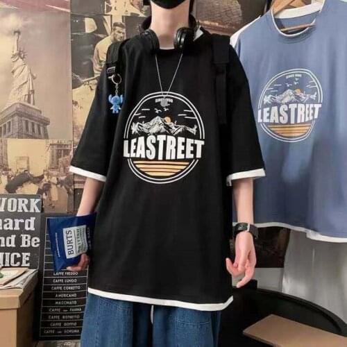 Womens Summer Round Neck Half-sleeved T-shirt Loose Fake Two Pieces Of Hong Kong Style Harajuku Shirt Letter Printing Y2k Tops