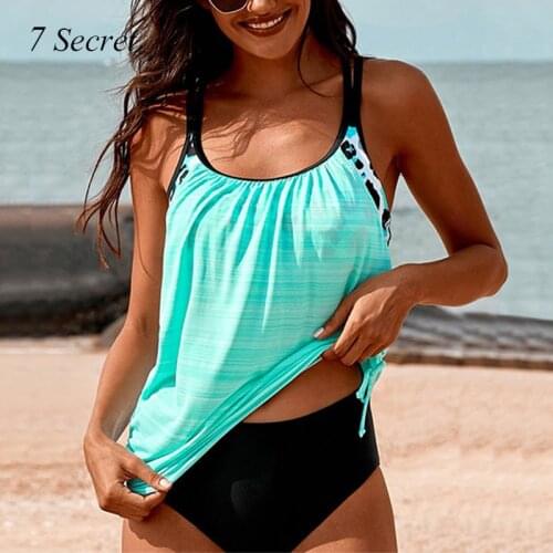 Women Swimsuit 2 Pieces Shorts Cover Stomach Bathing Suit Push Up Tankini Set Vintage Beachwear Bikini 2021 Large Size Swimwear