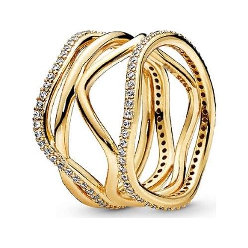 Original 100% 925 sterling silver woman ring gold color zircon silver ring jewelry for girls wedding gift geometric fine rings