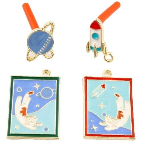 10pcs Space astronaut rocket Enamel Metal Charms Earring Bracelet DIY Jewelry Making