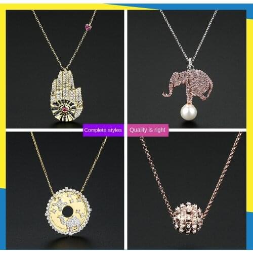 2020 new pearl powder elephant lucky hand drill necklace ins wind cute personality retro clavicle chain female brand jewelry