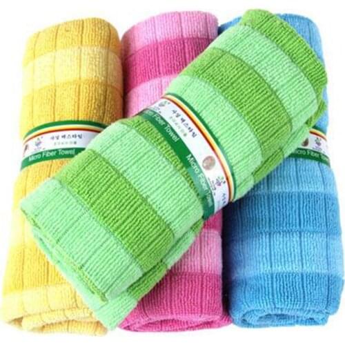 4 Pcs Color Bar Plaid Microfiber Glass Cleaning Cloth Good Absorption Souring Pad Durable Towels Kitchen Cleaner 30x40c