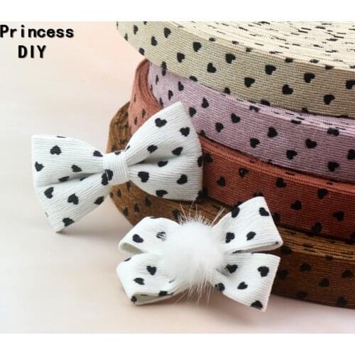5Meter/Lot 10 25 50mm Fall Winter Heart Printed Corduroy Ribbon Fabric Cloth Folded Riband Layering DIY Hair Bow Collar Material
