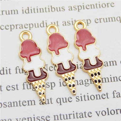 Julie Wang 5PCS Enamel Ice Cream Charms Colorful Food Gold Tone Pendant Bracelet Necklace Alloy Jewelry Making Accessory