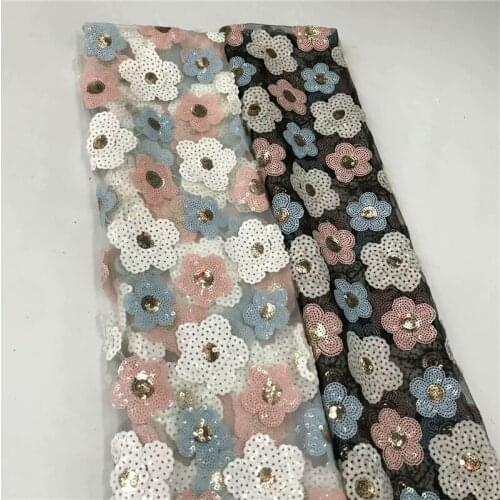 African 3D Sequins Lace Fabric 2019 High Quality Lace French Sequence Tulle Lace Nigerian Lace Fabrics For Wedding