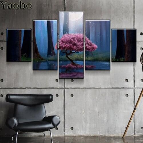 5 Pieces 5D Diy Diamond painting Tree landscape Diamond mosaic Full drill Square round embroidery home decor Modular Painting