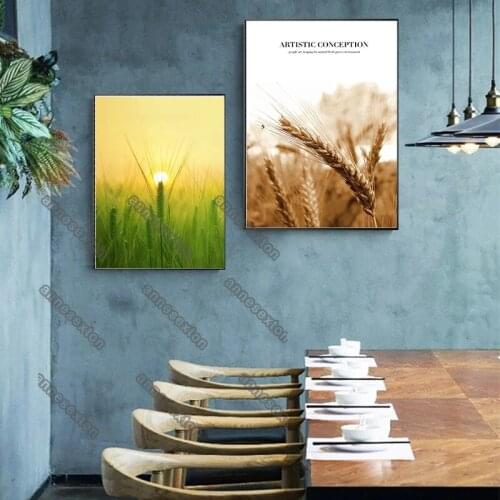 Nordic Style Frameless Canvas Grown and Mature Wheats Under The Morning Light Painting Poster for Home Rooms Gallery Wall Decora