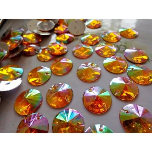Shining Sew on stones golden AB colour rhinestones round crystal 14mm flatback gem strass hand sewing for dress 60pcs/lot