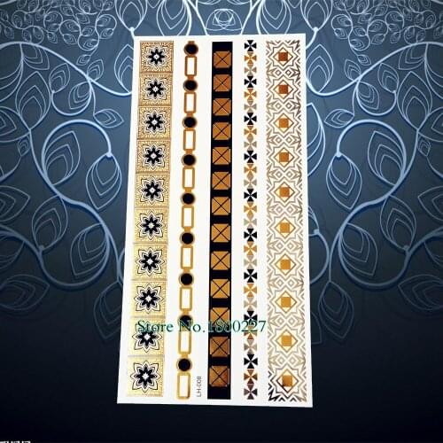 Glitter Bracelet Design Gold Brown Metallic Tattoo Body Art Temporary Tattoo Sticker Waterproof Arm Leg Jewelry Tatoo Henna PLH8