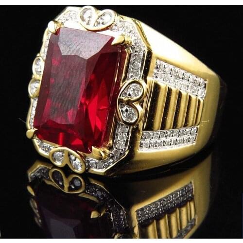 Big Square Red Crystal Ruby Zircon Diamond Gemstones Rings for Men Women 18k Gold Color Bague Jewelry Trendy Party Accessories
