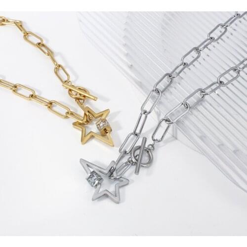 Lifefontier Punk Stainless Steel Zircon Star Pendant Choker Necklace Gold Silver Color Metal Chains Necklaces for Women Jewelry